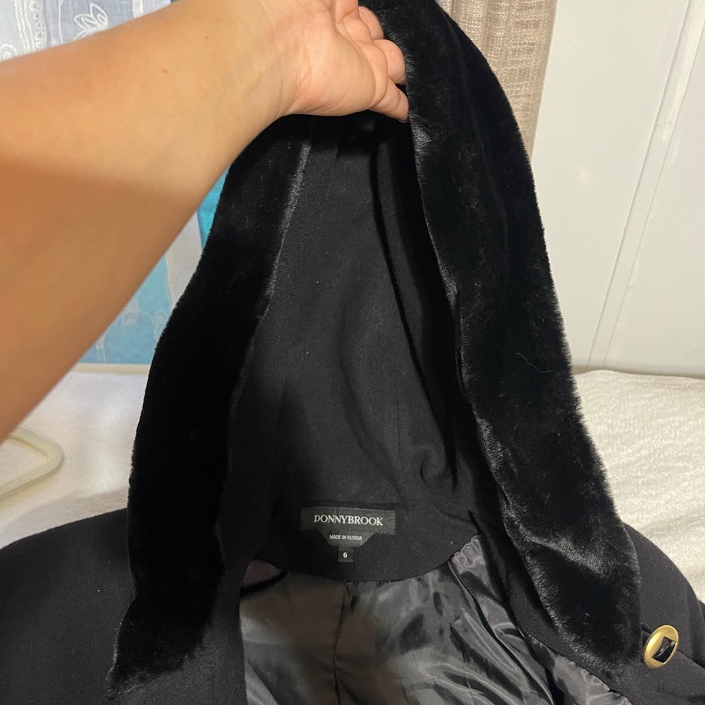 Women's Black Coat with Faux Fur Trim